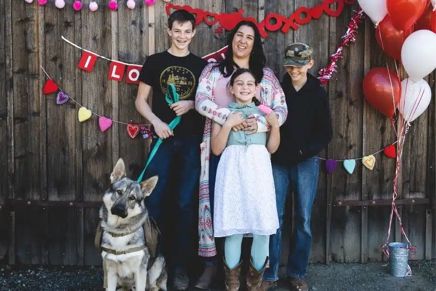 Mom with children and dog