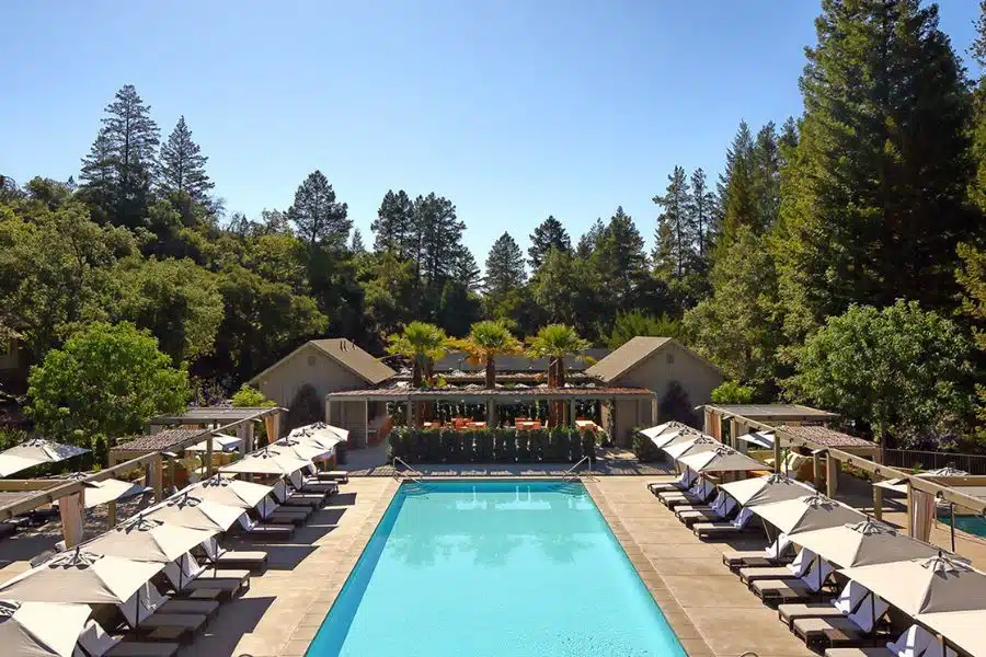 Meadowood pool with lounge chairs around it