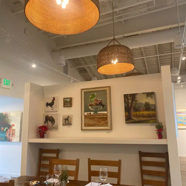 A view of Jessup Cellars Gallery Room with tasting table set up