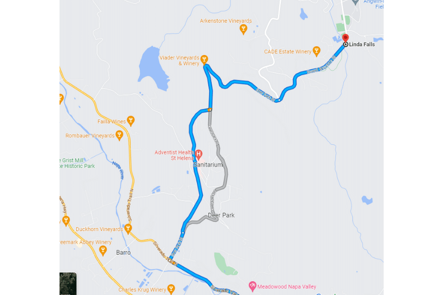 Google Map of directions to Linda Falls