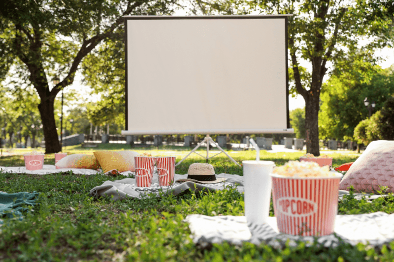 popup movie screen on grass