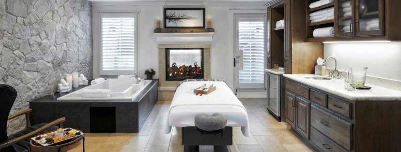 spa room setup with massage table