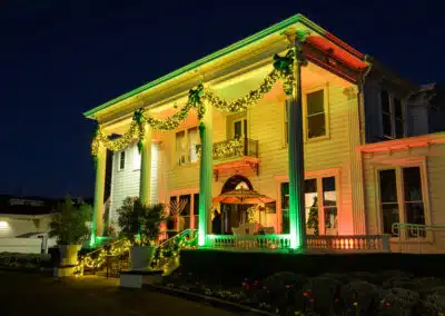 christmas tree lit up in front of silverado resort