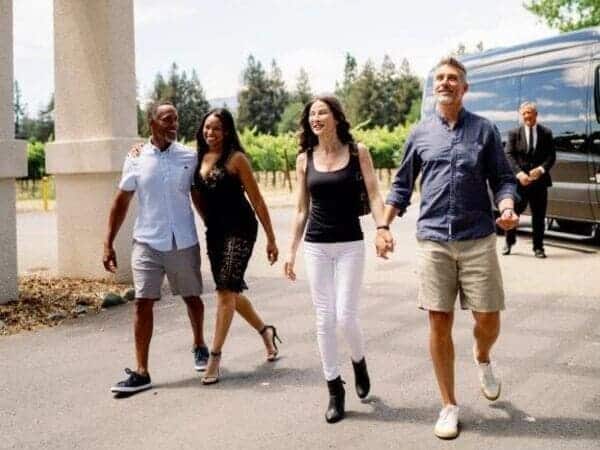 07-24 Planning Your Visit Getting Around Napa Valley Beau2 couples walking away from tour bus