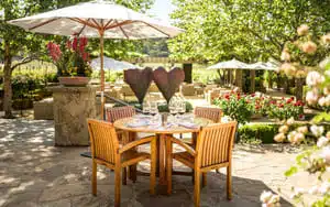 table on patio for wine tasting