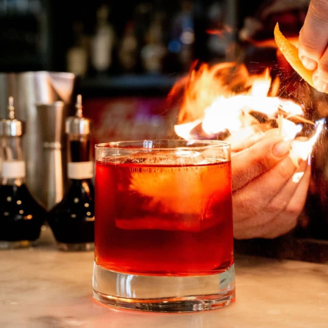 cozy whiskey drink on a bar in Yountville