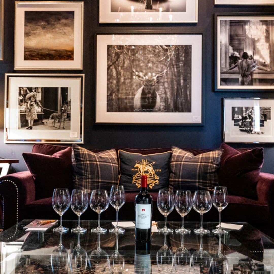 inside tasting room set up with wine glasses