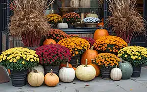 fall pumpkins and flowers in Yountville