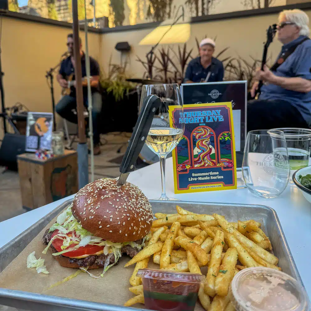 burger and fries offered at Priest Ranch on Thursday nights