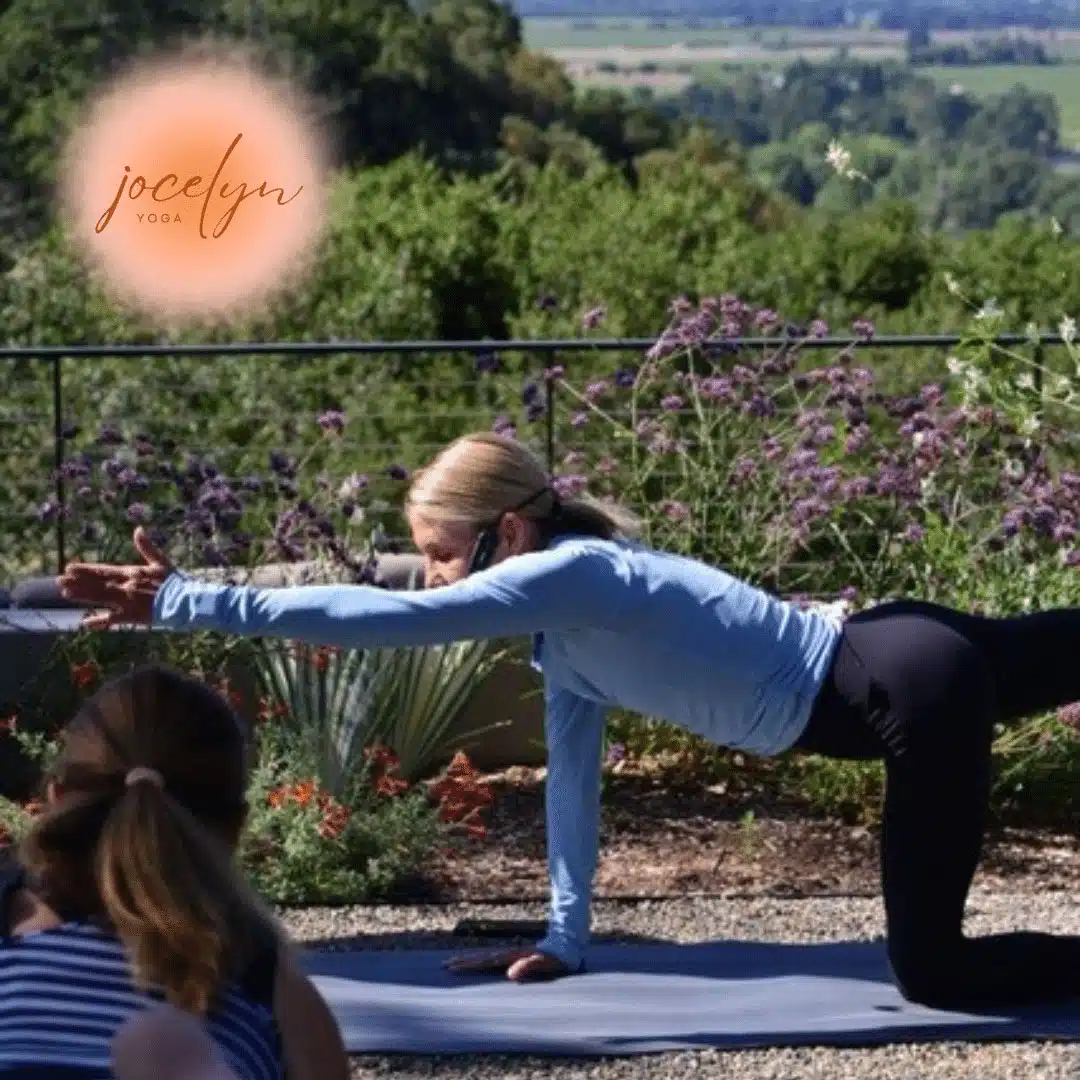 bird dog yoga pose with Jocelyn yoga class