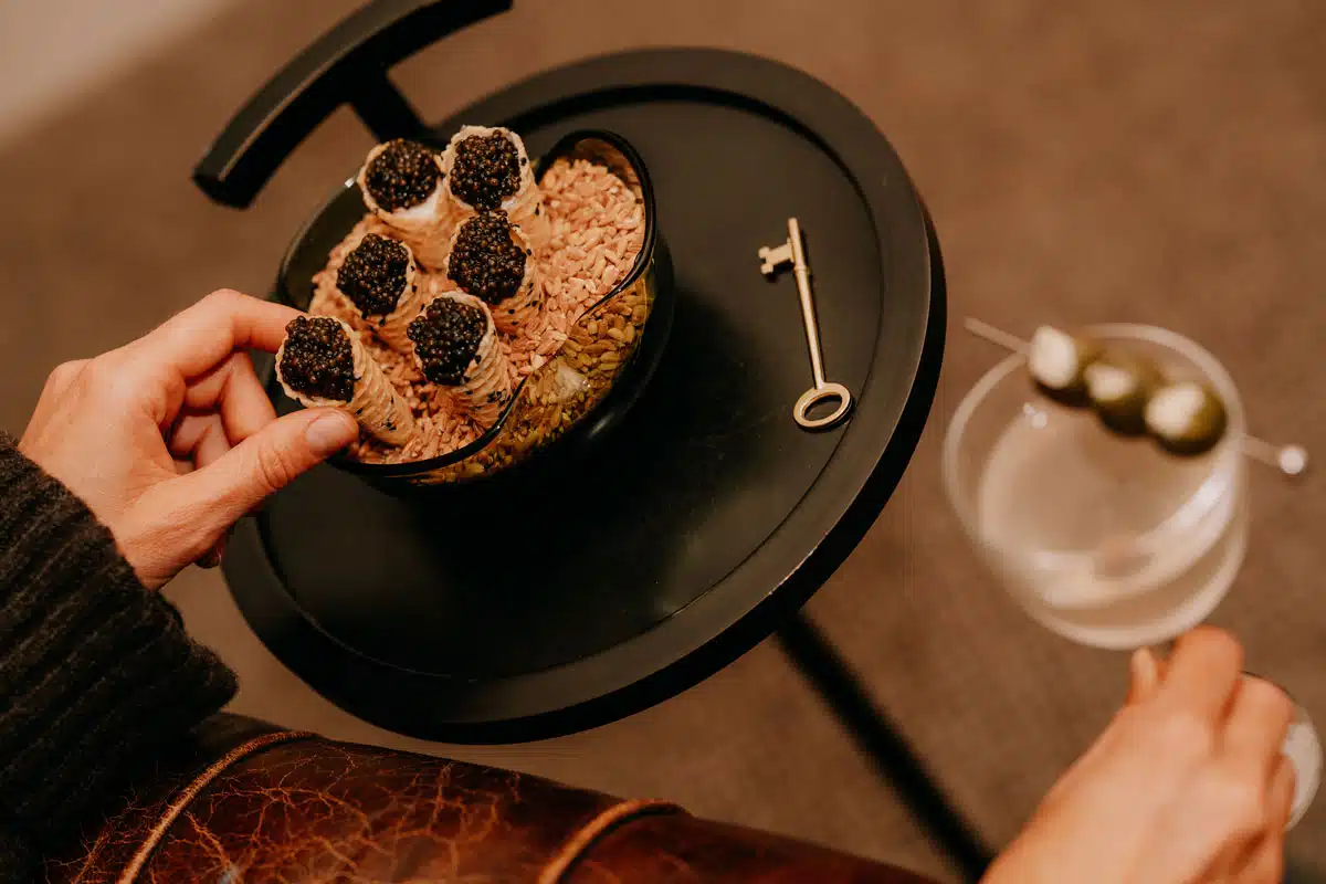 another view of caviar and martini at the North Block Hotel