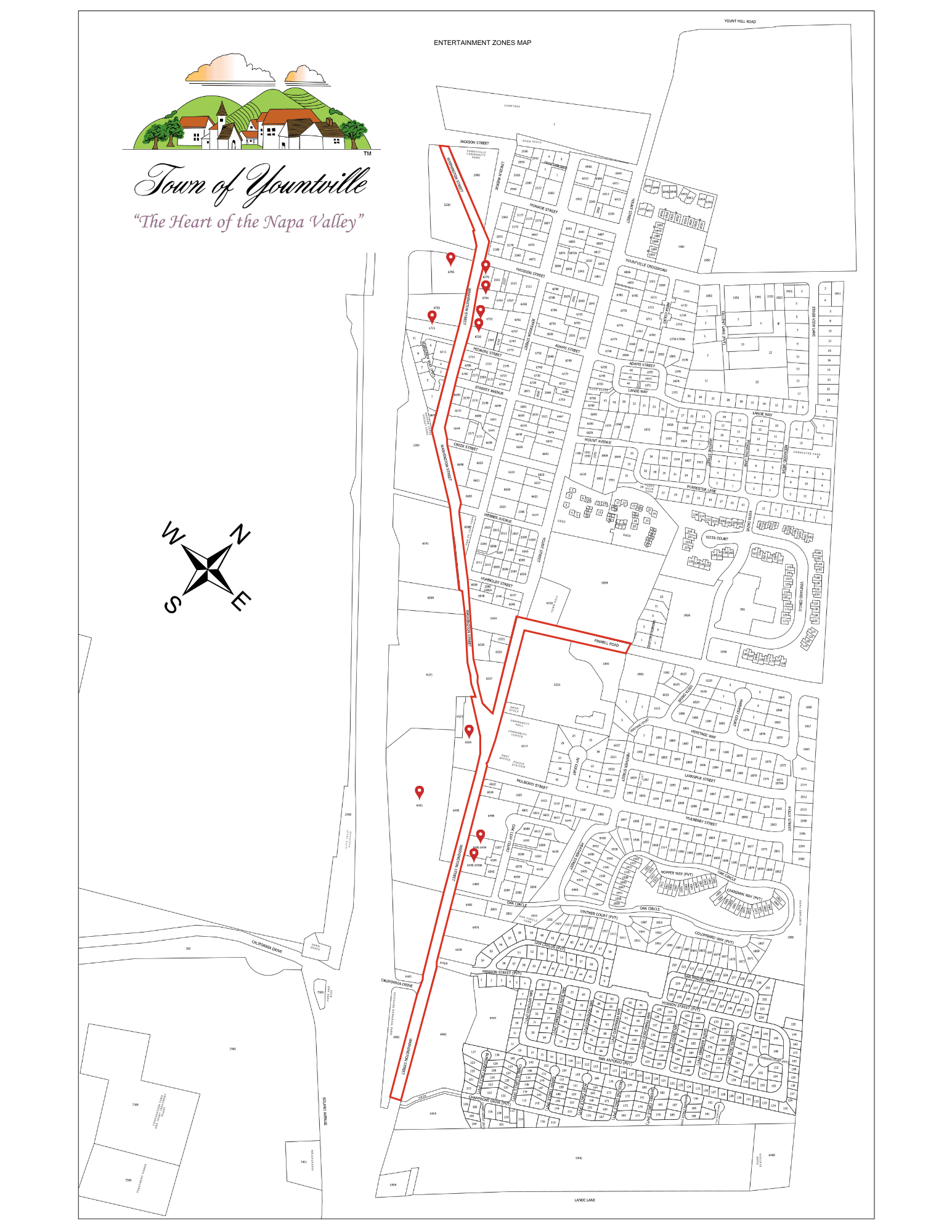 Sip Yountville flyer detailing the drink to-go district hours, boundaries, and participating Washington Street businesses